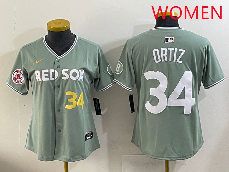Women 2025 Boston Red Sox #34 Ortiz Green Joint Name Nike MLB Jersey style 7->women mlb jersey->Women Jersey